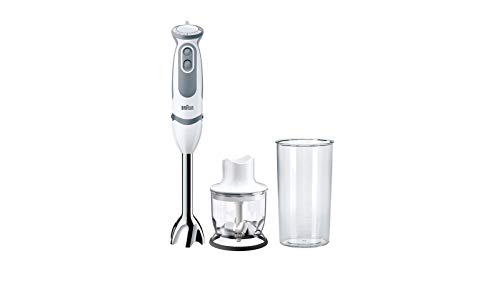 Braun Minipimer 5220 - Batidora de Mano, 1000 W, 21 Velocidades y Función Turbo, Campana Anti-salpicaduras, Powerbell Plus, Easy-Click, Incluye Mini-picadora 350 ml, Vaso Medidor 600 ml, Color Blanco