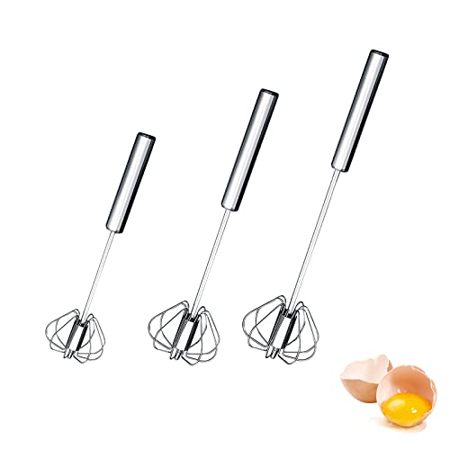 ZHIYUQL Batidor de 3 unidades, batidor semiautomático de acero inoxidable, batidor de cocina, batidor de mano para batir (3 tamaños)