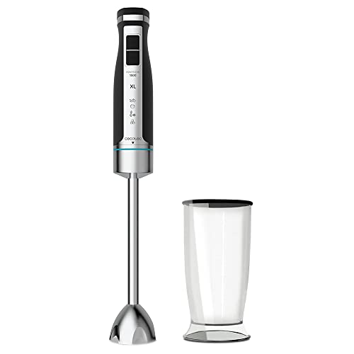 Cecotec Batidora de Mano PowerGear 1500. 1500 W, 21 Velocidades y Turbo, Acero Inox y Silicona, X-Blades: Cuchilla de 4 Hojas con Recubrimiento de Titanio, Incluye Vaso con Tapa