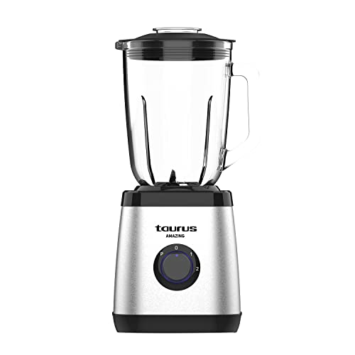 Taurus Amazing JB1502XC - Batidora de vaso 1500W, capacidad de 1.5L, cuchillas de 4 filos de acero inoxidable, 2 velocidades + Turbo, jarra de cristal graduada