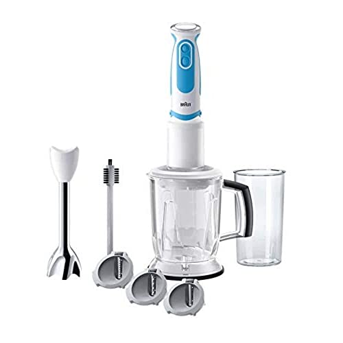 Braun Minipimer 5 MQ5060WH Twist fit - Batidora de mano, 750 w, 21 velocidades, accesorio spiralizer, vaso medidor 0,6 l, blanco y azul