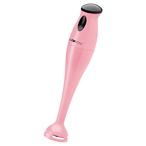 Clatronic SM 3577 - Batidora de mano con motor potente de 180 W, cuchilla de acero inoxidable, incluye recipiente mezclador transparente (500 ml) y gancho para colgar, color rosa