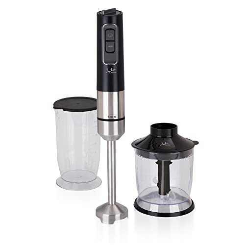 Jata BT157 Batidora de Mano 1000 W, Incluye Vaso Medidor 700 ml, Incluye Picadora, Doble cuchilla de acero inoxidable, Regulador electrónico de velocidad, Pie de acero inoxidable desmontable