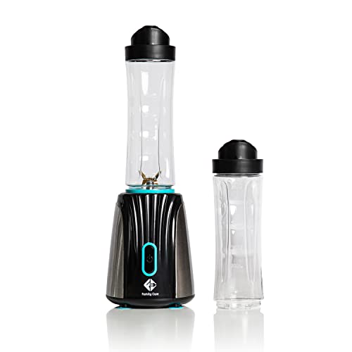 Family Care Titan GO - Batidora de Vaso, 350W, Batidora de Vaso Portatil, 4 Cuchillas Titanio, 2 Botellas Portátiles de 600ML libres BPA/BPS, Cuerpo Acero Inoxidable