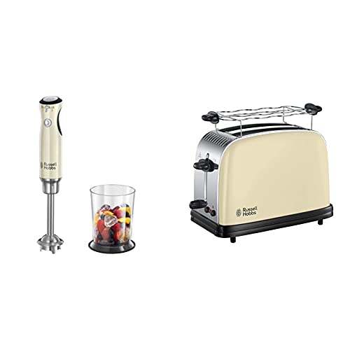 Russell Hobbs Retro Batidora de Mano ref. 25232-56 + Colours Plus Tostadora 2 Ranuras Cortas y Anchas, para 2 Rebanadas, Acero Inoxidable, Crema 23334-56