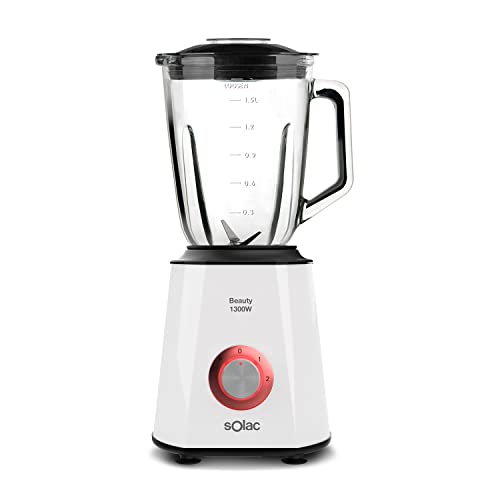 Solac BV5727 Beauty 1300 W - Batidora de vaso, jarra cristal graduada 1.5 L, cuchilla desmontable de inox con 4 filos, 2 velocidades, función pulse, apta lavavajillas