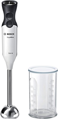 BOSCH MSM67110W ErgoMixx Batidora de Mano, 750 W, con Vaso de Mezclas, Color Blanco y Antracita, plástico