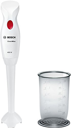 Bosch MSM14100 CleverMixx - Batidora de mano, cúpula con cuatro cuchillas, vaso de mezclas, 400 W, color blanco y rojo