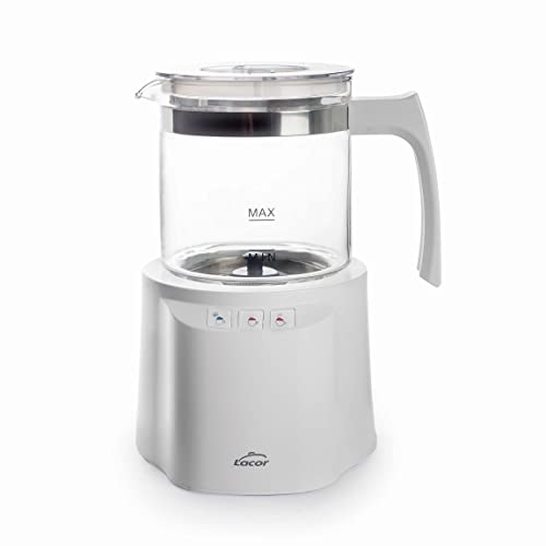 LACOR 69398 Man Espumador de Leche 3 en 1 con Recipiente, Base de Acero Inoxidable, Tapa hermética y Mango ergonómico, Libre de BPA, 250 ml, Cristal, Blanco, 3600 W, 250 milliliters, Multicolour