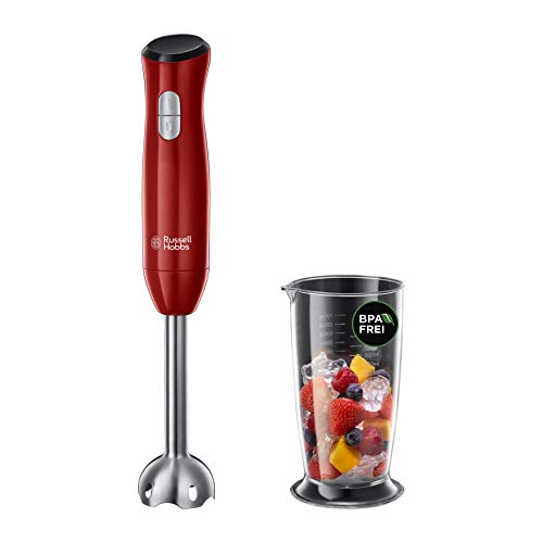 Russell Hobbs Batidora de Mano Desire - Cuchillas Acero Inoxidable, Vaso de 0,5L, 2 Velocidades, Función Pulse, Piezas Lavables en Lavavajillas, Rojo - 24690-56