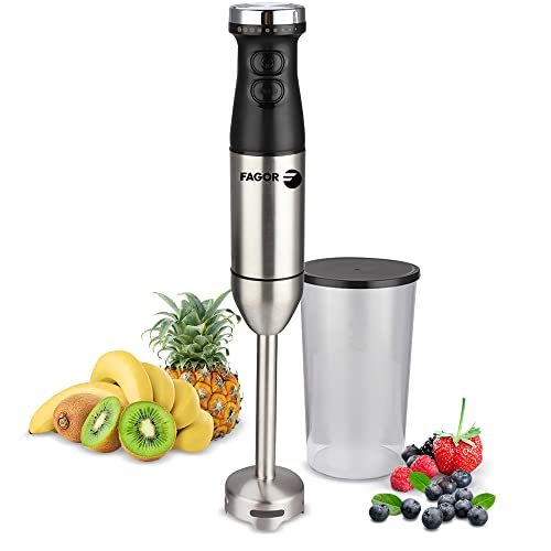 Fagor Batidora de mano DIVAMIX 800W de potencia. Incluye vaso medidor de 700ml. Regulador de velocidades + botón Turbo. Pie desmontable de acero inoxidable.