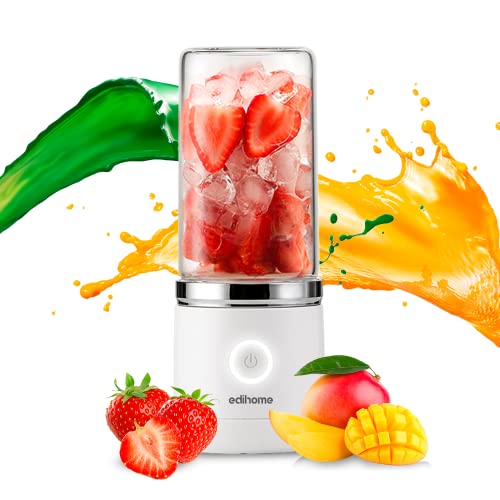 Edihome, Batidora Portátil, Batidora Smoothie, 380 ml, 2000mA, Licuadora para Verduras y Frutas, para Zumos y Batidos, Blender, Recargable por USB, Accesorios Cocina (Blanco)