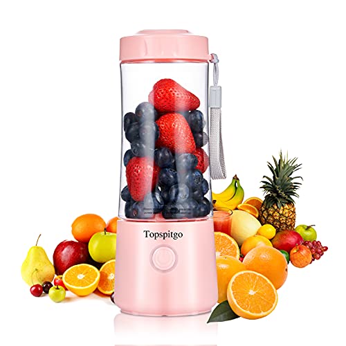 Pequeña Batidora De Mano,400 ml Batidoras De Individuales Con 6 Cuchillas ，USB Mini Batidora Smoothies Portátil ，Bebé Batidos Bebidas DeportivasExprimidor（rosado）