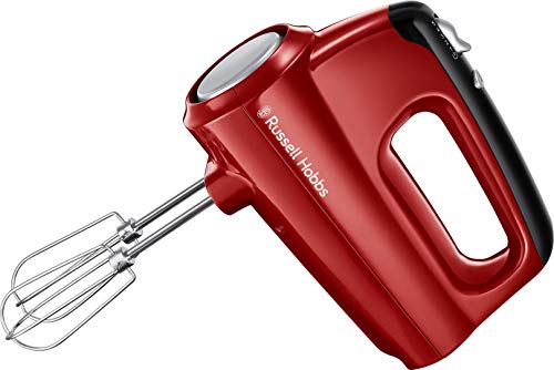 Russell Hobbs Batidora Amasadora Desire - Batidora Varillas, 2 Varillas Batidoras, 2 Ganchos para Masa, 5 Velocidades, Función Turbo, Botón Expulsión, Accesorios Aptos Lavavajillas, Rojo - 24670-56