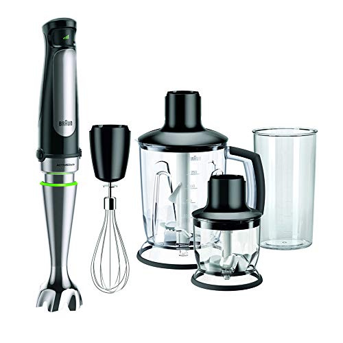 Braun Hogar Minipimer 7 MQ7045X - Batidora de Mano de 1000W, Minipicadora de 350ml, Batidora de Vaso 1.25 l, Varillas, Vaso 600ml, Splash Control, Velocidad Automática, Tecnología ActiveBlade, Negro