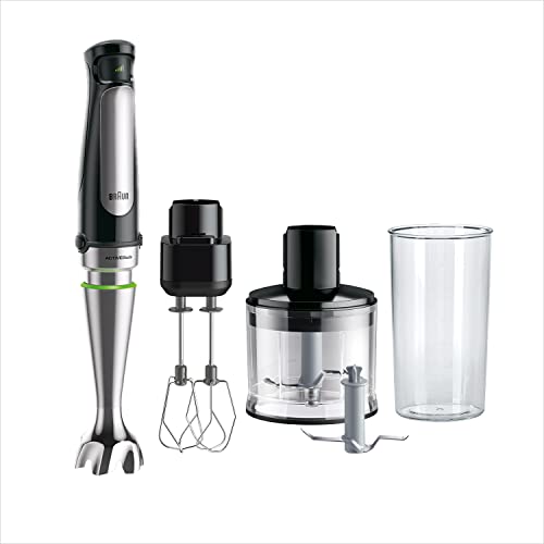 Braun MultiQuick 7 Batidora de Brazo, Control de Salpicaduras, Piezas Aptas para Lavavajillas, Vaso de Plástico sin BPA 600ml, Batidor, Picadora 500 ml, Cuchilla para Hielo, MQ 7035XBI, 1000W, Negro