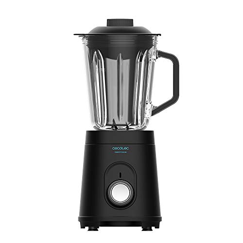 Cecotec Batidora de Vaso Power Black Titanium 1000. 1000 W, Cuerpo de Acero Inoxidable, Cuchilla de 6 Hojas con Recubrimiento de Titanio Negro, Jarra de Vidrio 1,5 L, 5 Velocidades