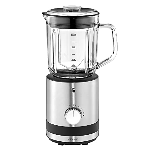 WMF Kitchenminis - Batidora de vaso 400 W,0.8 litros, 6 cuchillas, recipiente de vidrio, acabado de acero inoxidable cromargan mate, 5 velocidades, negro/transparente