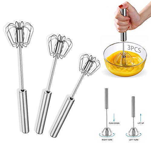 3 PCS Batidor semiautomático,Alambre de Acero Inoxidable Batidor Globo,Batidor de Alambre,Cocina Mezclar Remover,Batidores Varilla para Batir Manual,Varillas de batir de Huevos