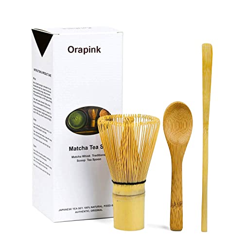 Orapink Juego de 3 batidores Matcha japoneses Matcha (Chasen), cuchara tradicional (Chashaku), cucharadita, batidor de té verde en polvo, escoba de bambú hecha a mano japonesa