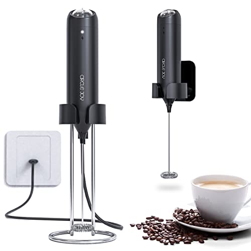 CIRCLE JOY Espumador de Leche de Mano Eléctrico Batidora Leche Espuma Recargable con Soporte de Pared de Acero Inoxidable 2 en 1 para Café, Latte y Cappuccino