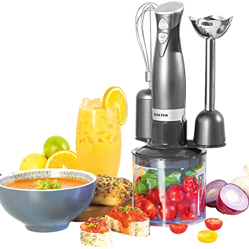 Salter Batidora de Mano EK2827COSVDEEU10 Cosmos 3 en 1, para Mezclar, batir, 350 W, procesador de Alimentos Ligero, Recipiente de 500 ml para Picar, 2 velocidades, para Batidos y Salsas