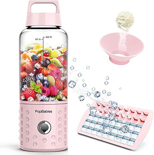 Batidora batidora portátil PopBabies para batidos con USB recargable, potente batidora con bandeja de hielo Princess Pink