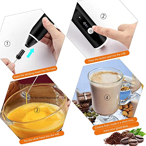 FAMKIT Espumador de leche de mano con 2 batidores de acero inoxidable USB recargable batidor eléctrico batidor de mano 3 velocidades ajustable