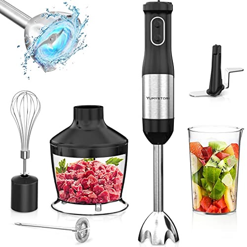 Batidora Mano, Yumystori 800W Batidora de Mano 7 en 1 20 Velocidades y Modo Turbo, Libre BPA, para Picar, Batidos, Sopas, Salsas, Comida para Bebés